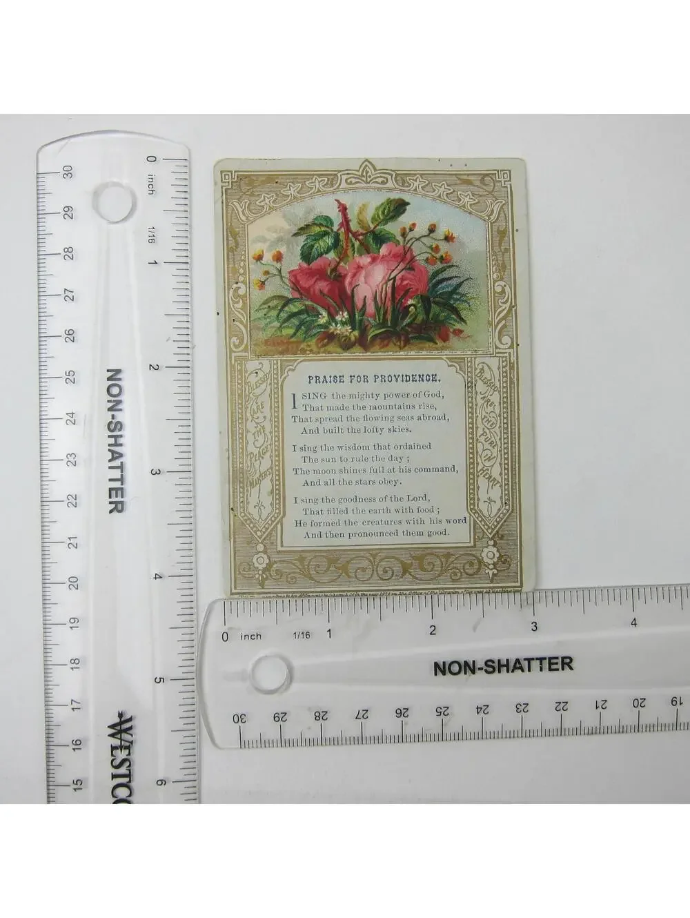 Victorian Prayer Card Praise for Providence Pink & Yellow Flowers Gold Antique
